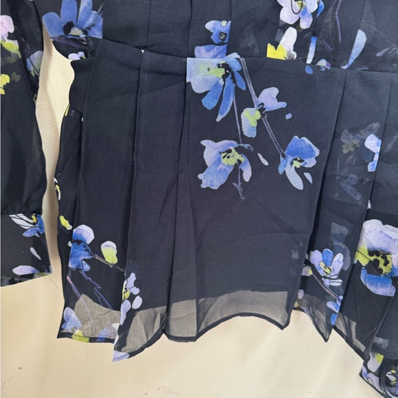 REISS Robbie Floral Printed Blouse Semi Sheer Pleated Keyhole Peplum Tie Flowy - Picture 10 of 16